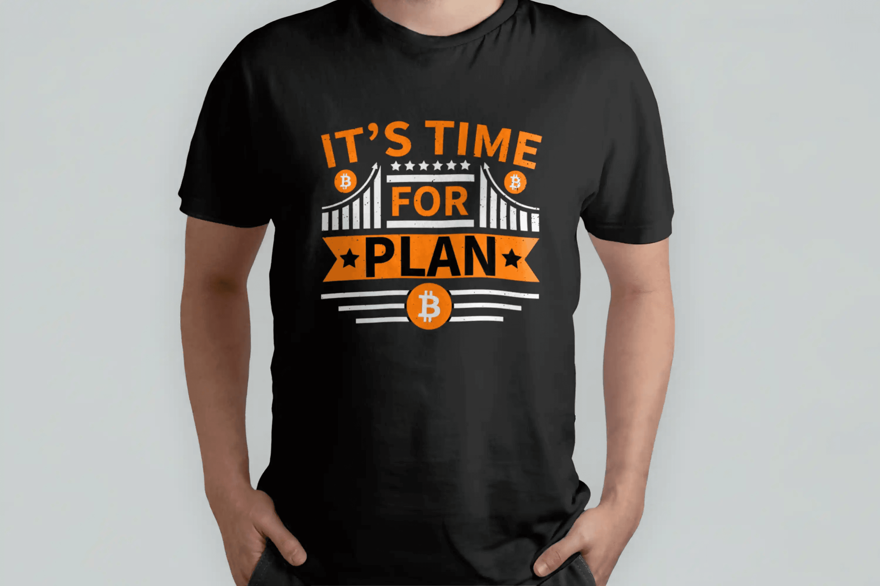 Bitcoin It's Time For Plan logo və yazı çaplı T-shirt Qara