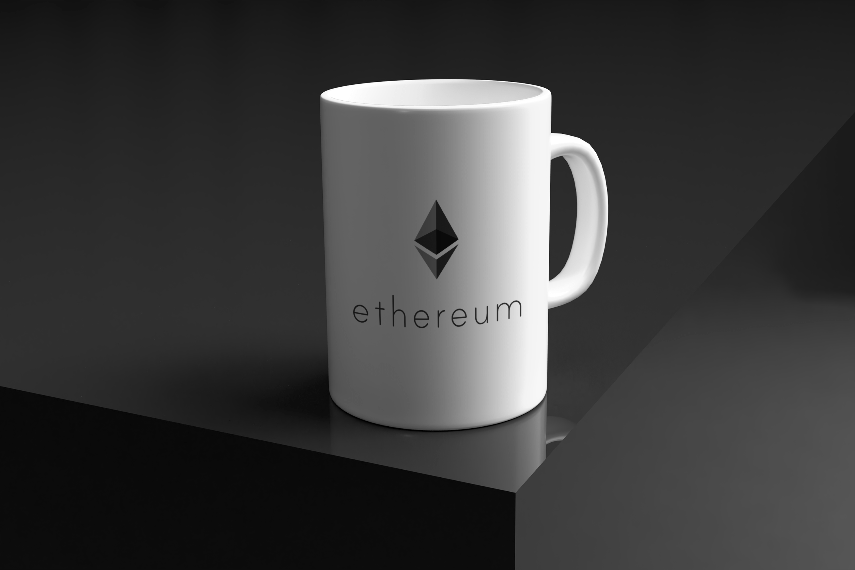 Ethereum logo və yazı çaplı Fincan