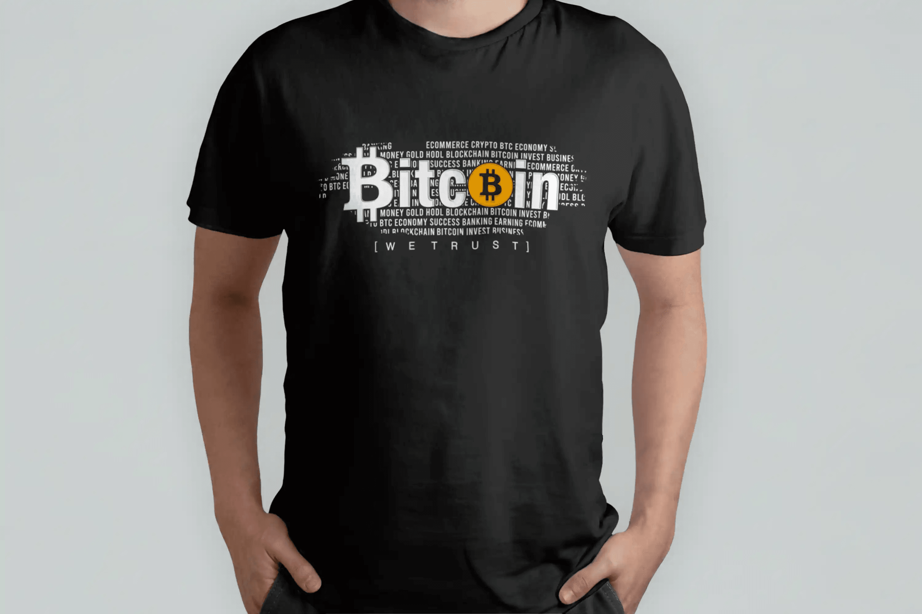 Bitcoin We Trust logo və yazı çaplı T-shirt Qara