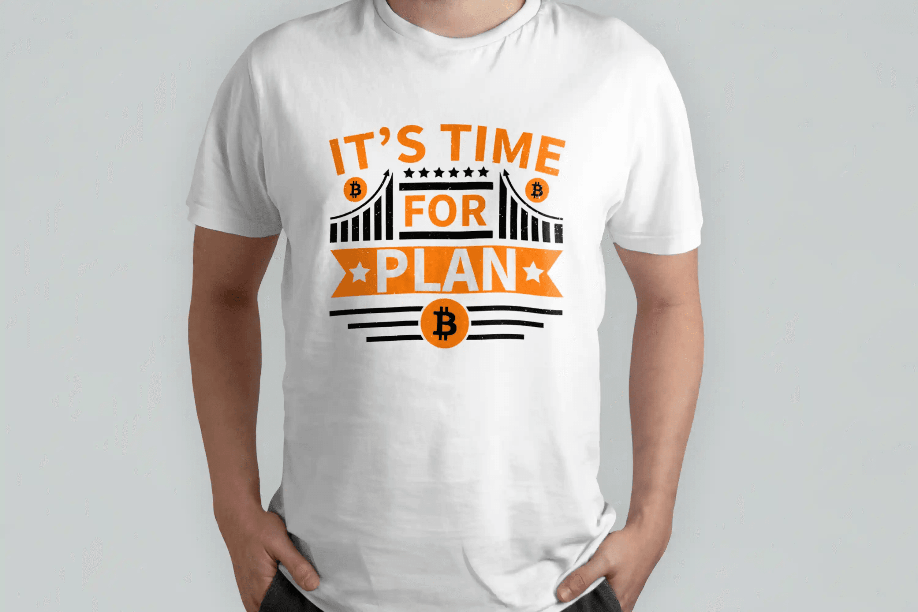 Bitcoin It's Time For Plan logo və yazı çaplı T-shirt Ağ